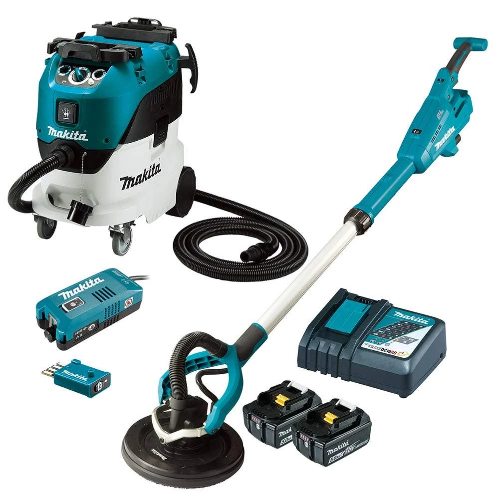 MAKITA 18V Brushless 2 X 5.0Ah Drywall Sander & M-Class Dust Extraction Combo Kit DSL801RT-VC42MX2